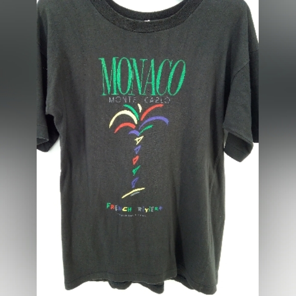 Vintage Monaco French Riviera by Stepha Black Tourist Vacation Souvenir Shirt M - Picture 5 of 9